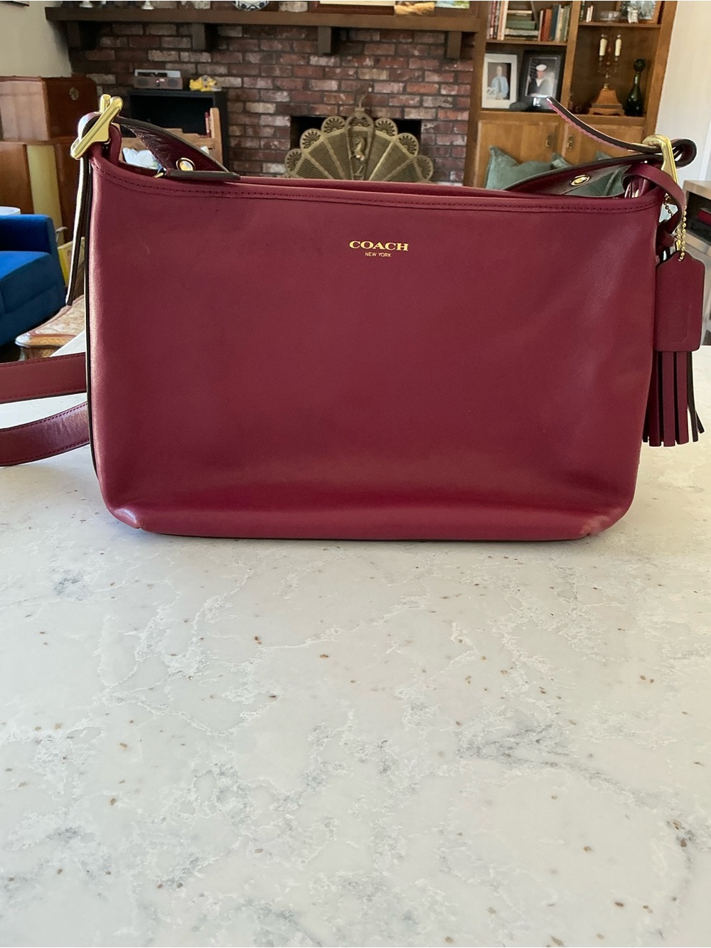 2013 Coach Legacy Leather Duffle Shoulder Bag Berry Bordeaux Tassels EUC